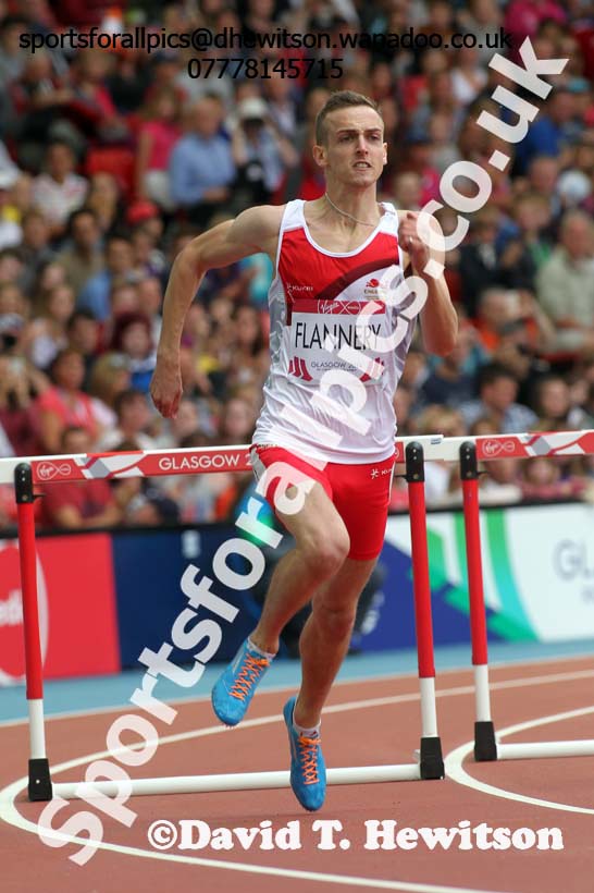 Niall Flannery (England) in the heats of the 400 metres hurdles, 2014 Commonwealth Games, Glasgow. Photo: David T. Hewitson/Sports for All Pics